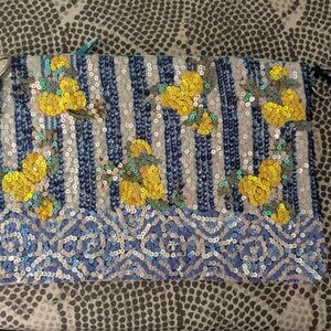 Sequin Clutch with Blue and Yellow Lemon Design 🍋